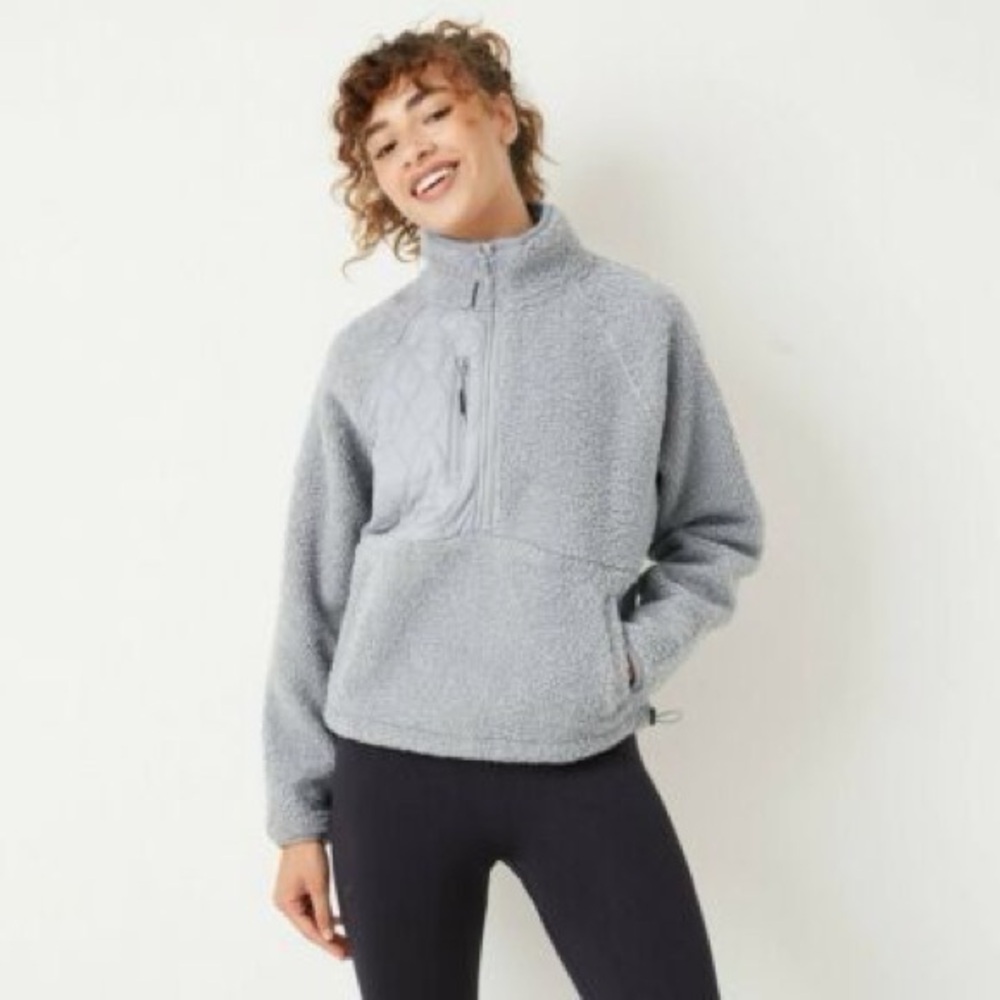 Joy Lab Grey Sherpa Quarter-Zip Pullover
